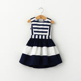 Stripes Navy Hollow Back Girl Dress