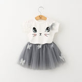 Girls Cartoon Kitten Clothes Set
