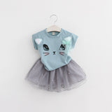 Girls Cartoon Kitten Clothes Set