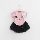 Girls Cartoon Kitten Clothes Set