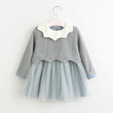Winter Princess Tulle Sweater Zig Zag Collar Dress Girls