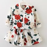 Floral Coat + Rose Floral Skirt Girls Set