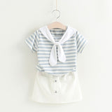 Striped T-shirt+White Skirt Girl Set