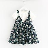 White Shirt + Floral Printing Dress Girls Set