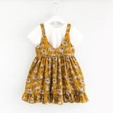 White Shirt + Floral Printing Dress Girls Set