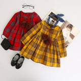 English Style Plaid Fur Ball Dress Girls