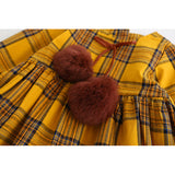 English Style Plaid Fur Ball Dress Girls