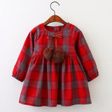 English Style Plaid Fur Ball Dress Girls