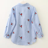 Red Flowers Embroidery Shirt Blouse Girls