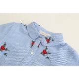 Red Flowers Embroidery Shirt Blouse Girls