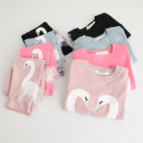 Lovely Swan Sweatshirt + Pants Girls Set