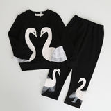 Lovely Swan Sweatshirt + Pants Girls Set