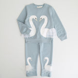 Lovely Swan Sweatshirt + Pants Girls Set