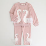 Lovely Swan Sweatshirt + Pants Girls Set