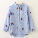 Red Flowers Embroidery Shirt Blouse Girls
