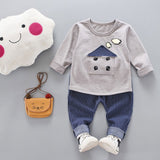 House Applique Sweatshirt+Striped Pants Baby Set