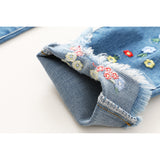 Denim Flowers Embroidery Girls Pants