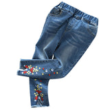 Denim Flowers Embroidery Girls Pants