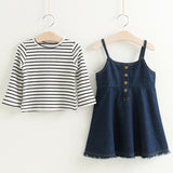 Striped Long Sleeves Shirt+Jeans Dress Girls set