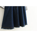 Striped Long Sleeves Shirt+Jeans Dress Girls set