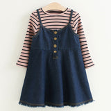 Striped Long Sleeves Shirt+Jeans Dress Girls set