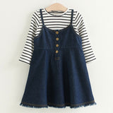 Striped Long Sleeves Shirt+Jeans Dress Girls set