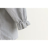Girls Blouse Ribbon Bow Lace Stripes