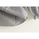 Girls Blouse Ribbon Bow Lace Stripes