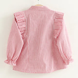 Girls Blouse Ribbon Bow Lace Stripes