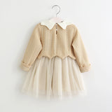 Winter Princess Tulle Sweater Zig Zag Collar Dress Girls