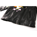 Birds Embroidery Faux Leather Jacket Girls