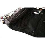 Birds Embroidery Faux Leather Jacket Girls