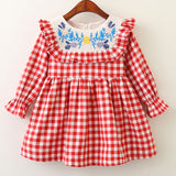 Embroidered Plaid Dress Girls