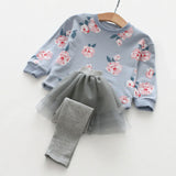 Floral Sweatshirt + Tutu Skirtpants Girls Set