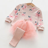 Floral Sweatshirt + Tutu Skirtpants Girls Set
